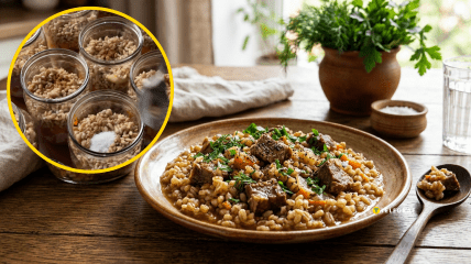 Запеченная каша с мясом на зиму