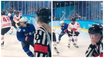 Аманда Кессел случайно ударила арбитра клюшкой во время матча США - Канада