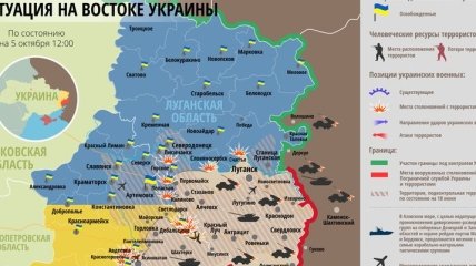 Карта АТО на Востоке Украины по состоянию на 5 октября