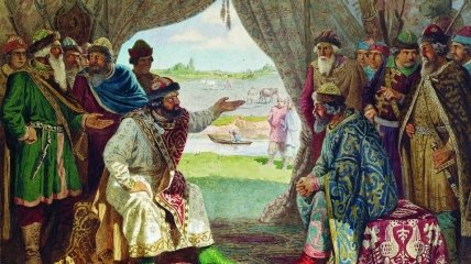 Володимир Мономах на Долобському з'їзді князів у 1103 році. Картина Олексія Ківшенка, до 1895 року
