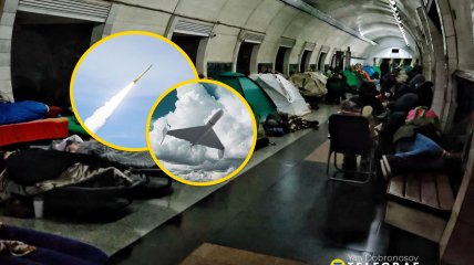 Киевляне прячутся от обстрела в метро