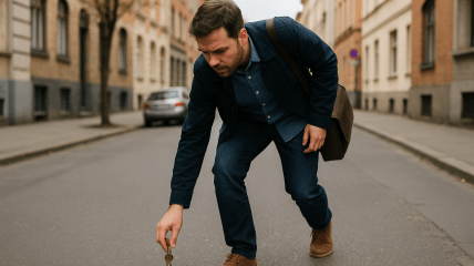 Человек поднимает ключи с земли