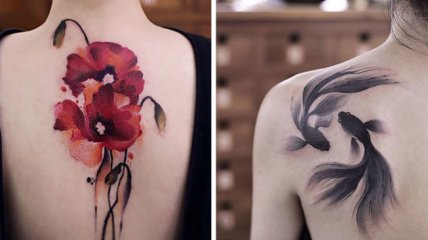 Китайская художница создает удивительные акварельные татуировки (Фото)