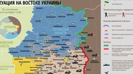 Карта АТО на Востоке Украины по состоянию на 8 сентября