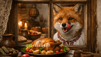 Лисиця не може дістатись їжі й їсть облизня