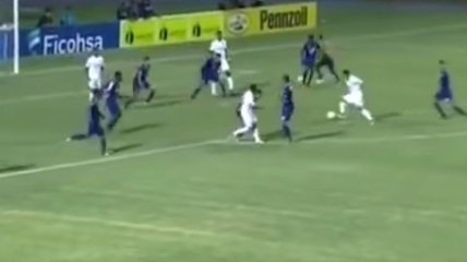 Болельщик выбежал на поле и забил гол одновременно со своей командой (Видео)