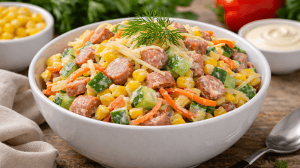 Салат с колбасками и морковью по-корейски