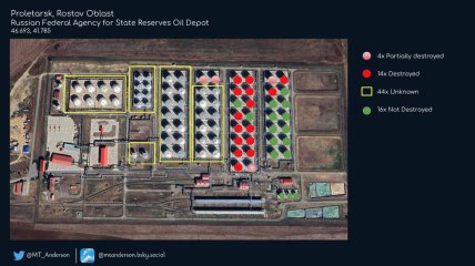 14 резервуарів повністю знищено полум'ям