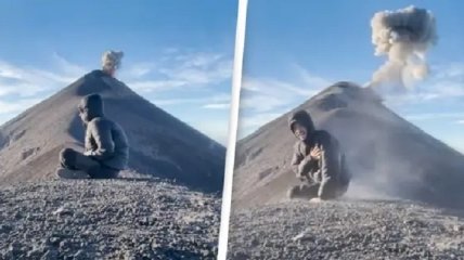 В США снимали на видео медитирующего туриста, а в итоге зафиксировали извержение вулкана (видео)
