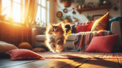 Кот бегает по дому