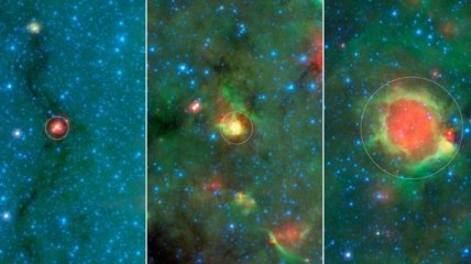 При рождении новых звезд были замечены странные "желтые шары"