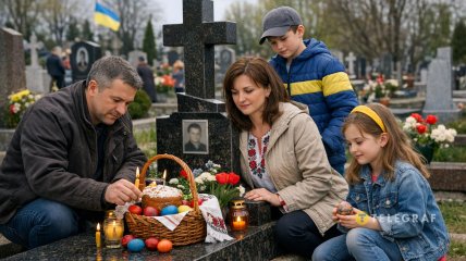 Семья у могилы