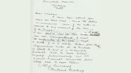 Письмо Киплинга с признанием о плагиате пустят с молотка