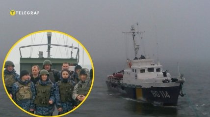 Первый день войны экипаж катера "Гриф" встретил в Азовском море, которое заполонили российские корабли. Фотоколлаж "Телеграфа".