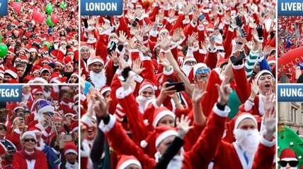 Яркие кадры с ежегодного забега Санта Клаусов в разных странах мира