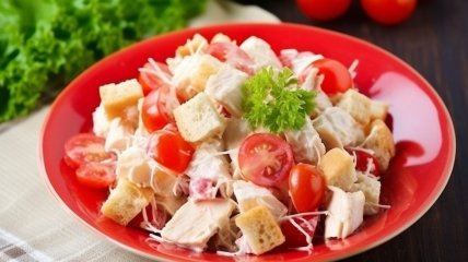 Фантастический салат из мяса, помидор и сыра