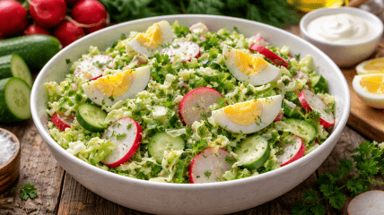 Салат с редькой, яйцами и капустой