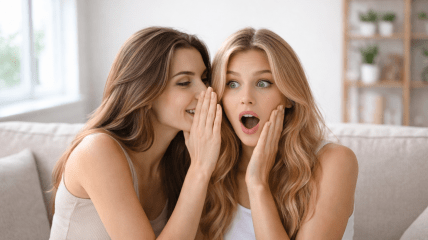 Дівчина шепоче щось на вухо подрузі