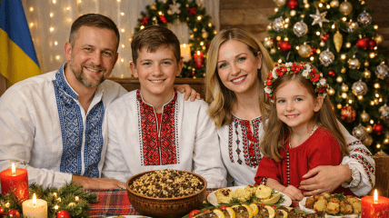 Семья за праздничным столом