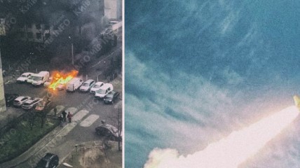 В Святошинском районе из-за ракетного удара загорелись автомобили