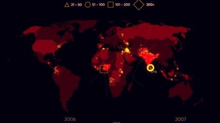 Теракты за последние 15 лет на карте мира (Видео)