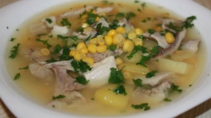 Рецепты. Куриный суп с кукурузой