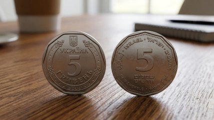 5 гривень та 5 шекелів