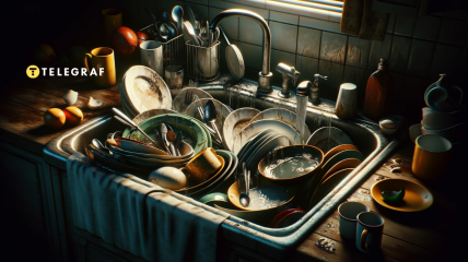 Не переповнюйте раковину посудом (фото створене з допомогою ШІ)