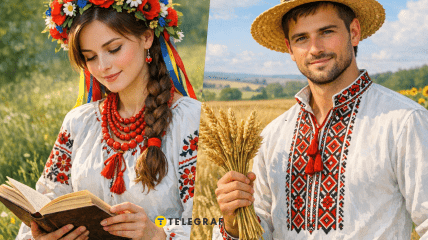 Дівчина та парубок у вишиванках