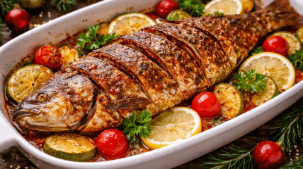 Новогодняя запеченная рыба, которая украсит праздничный стол (видео)