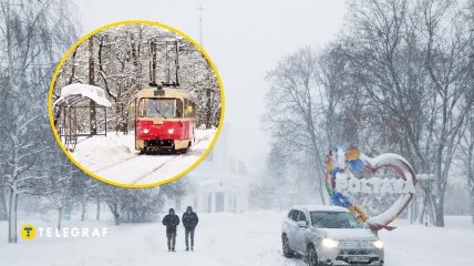 Трамвай, зимняя Полтава