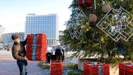 В Печерском районе Киева установили 17-метровую елку