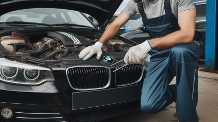 Механик ремонтирует BMW