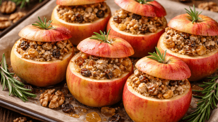 Запеченные яблоки с халвой, орехами и изюмом