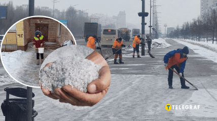 Коммунальщики убирают снег на тротуарах