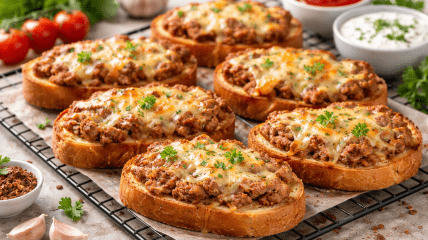 Тосты с фаршем и сыром