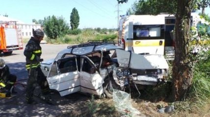 В Запорожской области авто с пятью пассажирами влетело в дерево