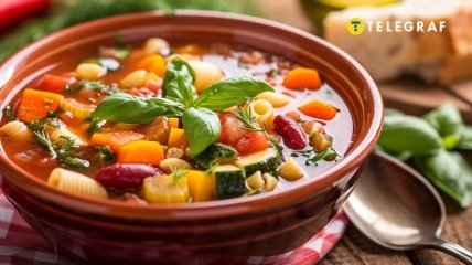 Минестроне – это итальянский овощной суп (изображение создано с помощью ИИ)