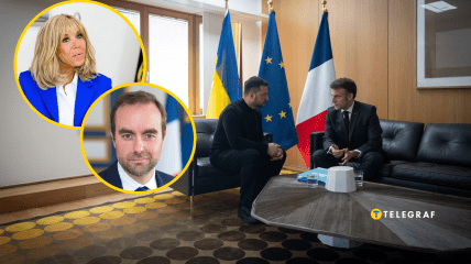 Брижит Макрон, Себастьян Лекорню, Владимир Зеленский и Эмманюэль Макрон