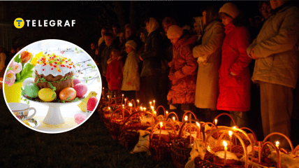 Паска та люди біля церкви