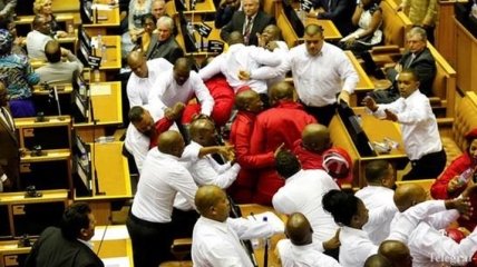 Как в парламенте ЮАР подрались депутаты (Видео)