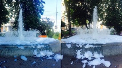 Фонтан в Киеве превратился в "ванну" с пеной