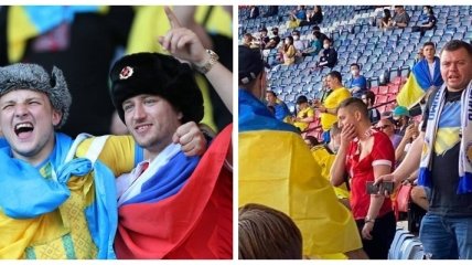 На матч Украины на Евро-2020 пришел болельщик с российским флагом: фото до и после