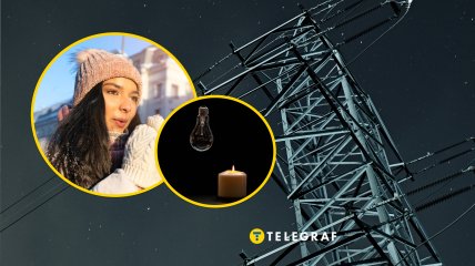 Дівчина, електроопора, лампочка та свічка