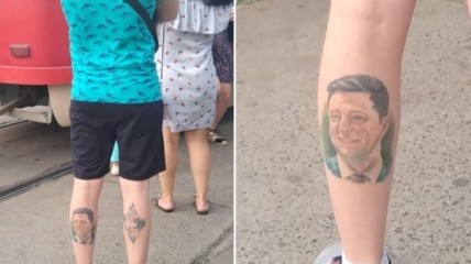 Мужчина с татуировкой Зеленского в Киеве