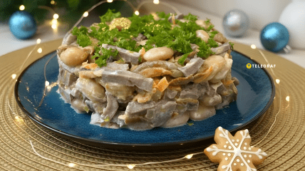 Салат с языком и грибами на Новый год