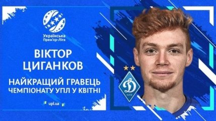 Цыганков признан лучшим футболистом апреля в УПЛ