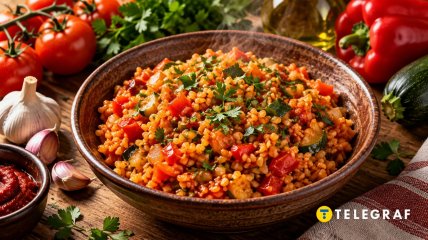 Булгур з овочами та томатною пастою