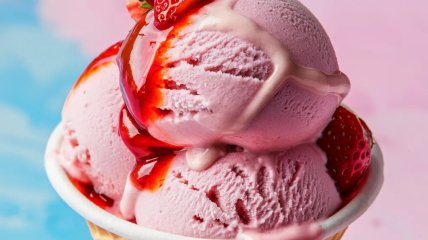 Клубничное мороженое получается ароматным и вкусным (изображение создано с помощью ИИ)