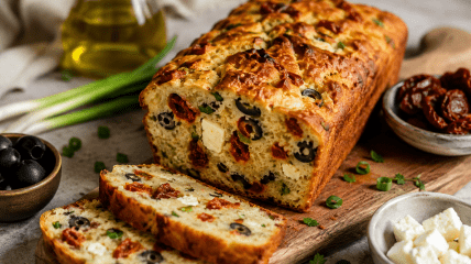 Кекс с брынзой, помидорами и оливками
